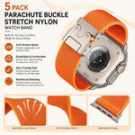 Pack de 5 Pulseiras em Nylon Elástico com Fivela Pára-quedas xDfind, Para Apple Watch 42 / 44 / 45 / 46 / 49mm, Para Apple Watch 38 / 40 / 41 / S11 42mm