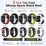 Pack de 5 Pulseiras Desportivas em Silicone Bicolor xDfind, Para Apple Watch 42 / 44 / 45 / 46 / 49mm, Para Apple Watch 38 / 40 / 41 / S11 42mm