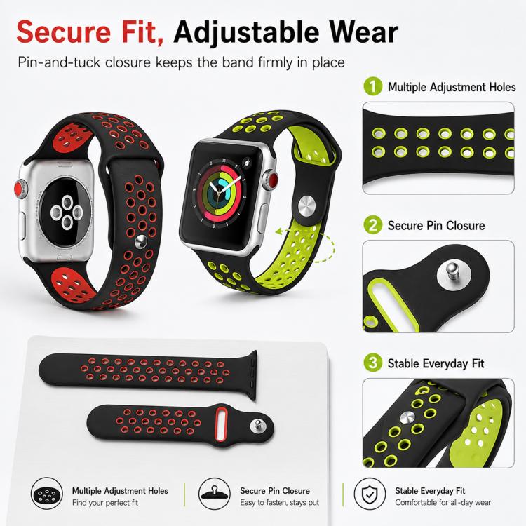 Pack de 5 Pulseiras Desportivas em Silicone Bicolor xDfind, Para Apple Watch 42 / 44 / 45 / 46 / 49mm, Para Apple Watch 38 / 40 / 41 / S11 42mm