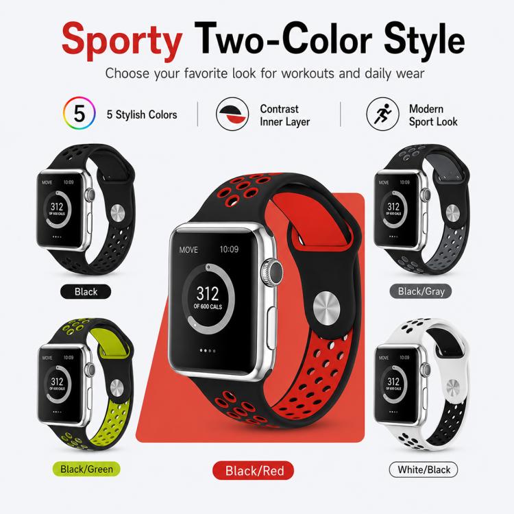 Pack de 5 Pulseiras Desportivas em Silicone Bicolor xDfind, Para Apple Watch 42 / 44 / 45 / 46 / 49mm, Para Apple Watch 38 / 40 / 41 / S11 42mm