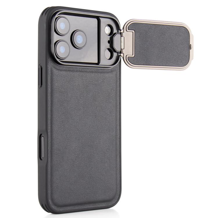 Capa para telemóvel com suporte quadrado para lente com padrão de pele de cordeiro, para iPhone 17 Pro Max