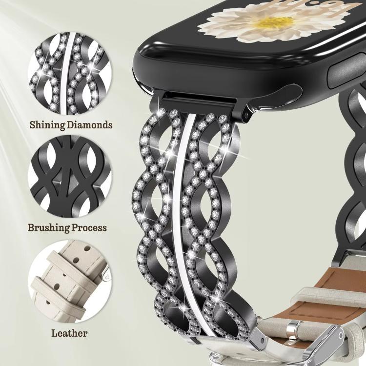 Pulseira Híbrida em Pele Genuína com Aço Inoxidável e Diamantes xDfind, Para Apple Watch 38 / 40 / 41 / S11 42mm