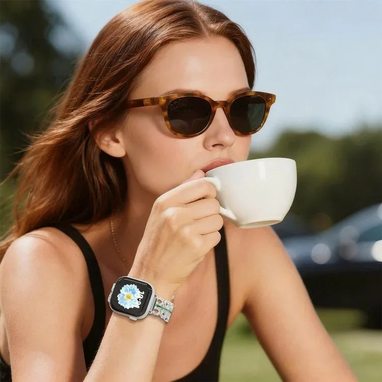 Pulseira Híbrida em Pele Genuína com Aço Inoxidável e Diamantes xDfind, Para Apple Watch 38 / 40 / 41 / S11 42mm