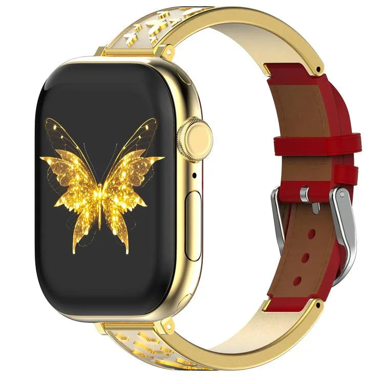 Pulseira Híbrida em Pele Genuína com Aço Inoxidável e Fivela Borboleta xDfind, Para Apple Watch 42 / 44 / 45 / 46 / 49mm, Para Apple Watch 38 / 40 / 41 / S11 42mm