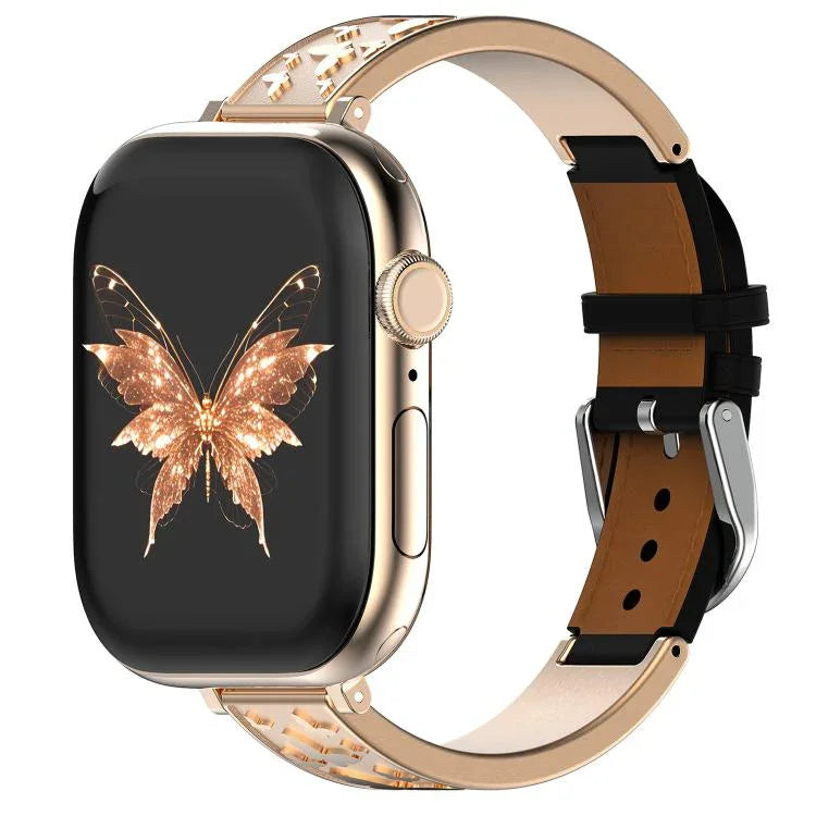 Pulseira Híbrida em Pele Genuína com Aço Inoxidável e Fivela Borboleta xDfind, Para Apple Watch 42 / 44 / 45 / 46 / 49mm, Para Apple Watch 38 / 40 / 41 / S11 42mm
