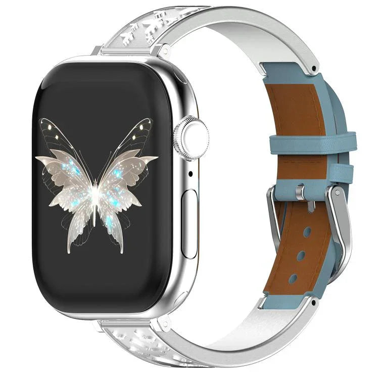 Pulseira Híbrida em Pele Genuína com Aço Inoxidável e Fivela Borboleta xDfind, Para Apple Watch 42 / 44 / 45 / 46 / 49mm, Para Apple Watch 38 / 40 / 41 / S11 42mm