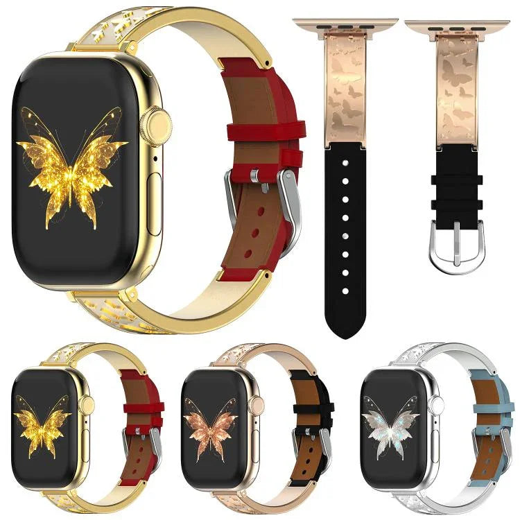 Pulseira Híbrida em Pele Genuína com Aço Inoxidável e Fivela Borboleta xDfind, Para Apple Watch 42 / 44 / 45 / 46 / 49mm, Para Apple Watch 38 / 40 / 41 / S11 42mm