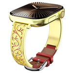 Pulseira Híbrida em Pele Genuína com Aço Inoxidável e Gravura Floral Retro xDfind, Para Apple Watch 38 / 40 / 41 / S11 42mm