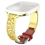 Pulseira Híbrida em Pele Genuína com Aço Inoxidável e Gravura Floral Retro xDfind, Para Apple Watch 38 / 40 / 41 / S11 42mm