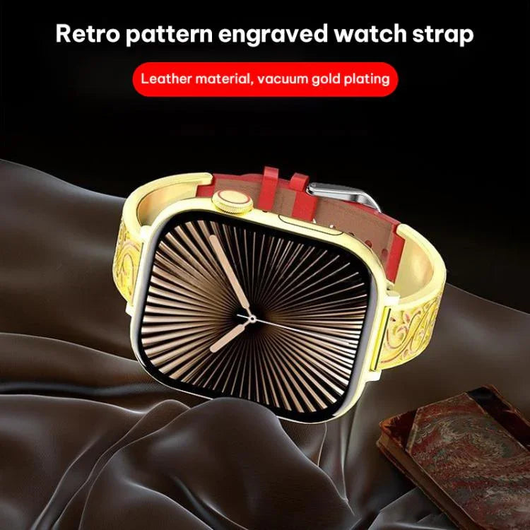 Pulseira Híbrida em Pele Genuína com Aço Inoxidável e Gravura Floral Retro xDfind, Para Apple Watch 38 / 40 / 41 / S11 42mm