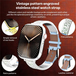 Pulseira Híbrida em Pele Genuína com Aço Inoxidável e Gravura Floral Retro xDfind, Para Apple Watch 38 / 40 / 41 / S11 42mm