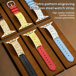 Pulseira Híbrida em Pele Genuína com Aço Inoxidável e Gravura Floral Retro xDfind, Para Apple Watch 38 / 40 / 41 / S11 42mm