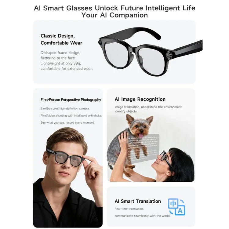 Óculos Inteligentes M89 2MP com IA Suportam Chamadas Bluetooth, Assistente de Voz Inteligente com IA