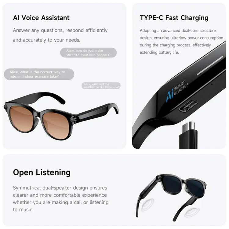 Óculos Inteligentes M89 2MP com IA Suportam Chamadas Bluetooth, Assistente de Voz Inteligente com IA
