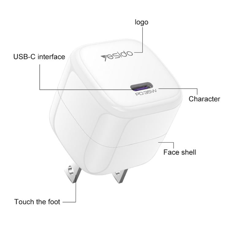 Carregador Rápido Mini Cubo de Gelo Yesido YC16U PD 35W Type-C, Ficha US