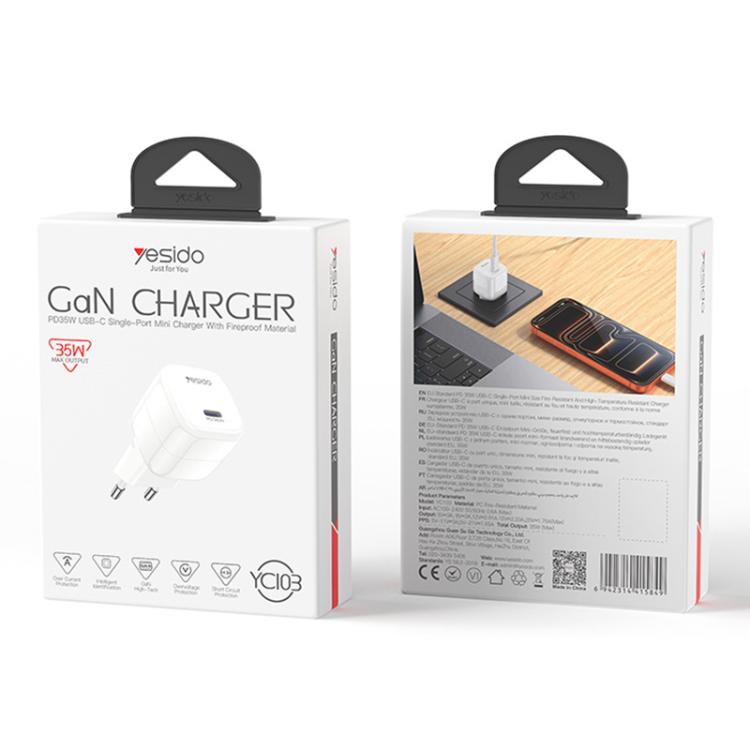 Carregador Rápido Mini Cubo de Gelo Yesido YC103 PD 35W Type-C, Ficha EU