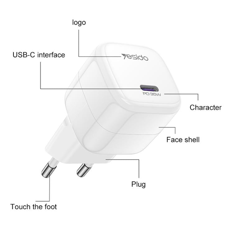 Carregador Rápido Mini Cubo de Gelo Yesido YC103 PD 35W Type-C, Ficha EU
