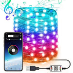 Fita de Luz de Cobre LED RGB USB para Decoração de Férias, Controlo por APP Móvel Bluetooth, 2m 20 LEDs, 5m 50 LEDs, 10m 100 LEDs, 12m 120 LEDs, 15m 150 LEDs, 20m 200 LEDs