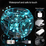 Fita de Luz de Cobre LED RGB USB para Decoração de Férias, Controlo por APP Móvel Bluetooth, 2m 20 LEDs, 5m 50 LEDs, 10m 100 LEDs, 12m 120 LEDs, 15m 150 LEDs, 20m 200 LEDs