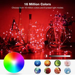 Fita de Luz de Cobre LED RGB USB para Decoração de Férias, Controlo por APP Móvel Bluetooth, 2m 20 LEDs, 5m 50 LEDs, 10m 100 LEDs, 12m 120 LEDs, 15m 150 LEDs, 20m 200 LEDs