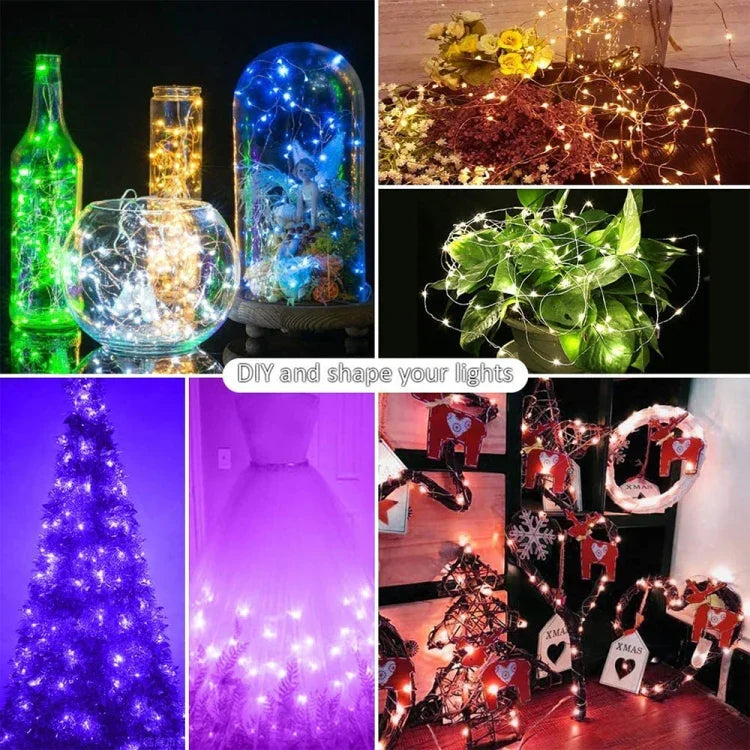 Fita de Luz de Cobre LED RGB USB para Decoração de Férias, Controlo por APP Móvel Bluetooth, 2m 20 LEDs, 5m 50 LEDs, 10m 100 LEDs, 12m 120 LEDs, 15m 150 LEDs, 20m 200 LEDs