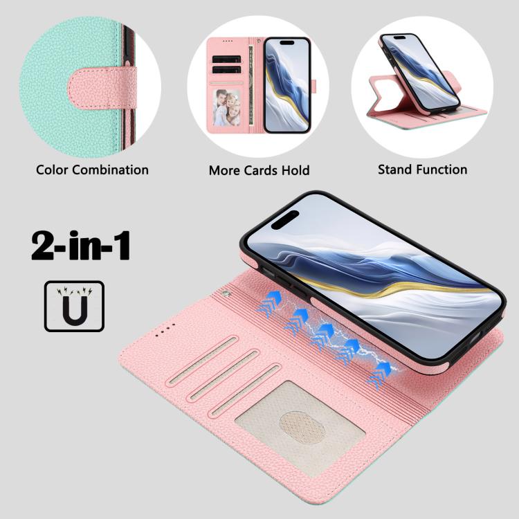 Capa para telemóvel em pele vegana com textura litchi, patch lateral magnético destacável, para iPhone 17 Pro Max, para iPhone 17 Pro, para iPhone 17, para iPhone Air, para iPhone 16 Pro Max, para iPhone 16 Pro, para iPhone 16 Plus, para iPhone 16