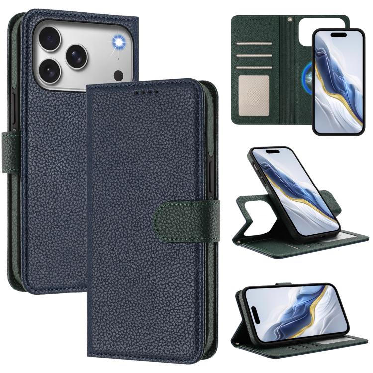 Capa para telemóvel em pele vegana com textura litchi, patch lateral magnético destacável, para iPhone 17 Pro Max, para iPhone 17 Pro, para iPhone 17, para iPhone Air, para iPhone 16 Pro Max, para iPhone 16 Pro, para iPhone 16 Plus, para iPhone 16