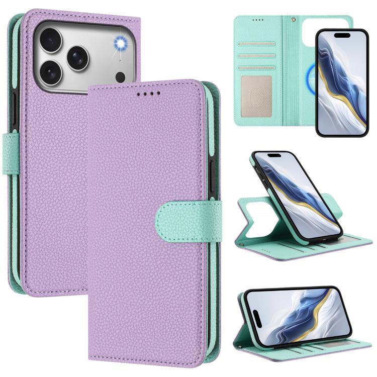 Capa para telemóvel em pele vegana com textura litchi, patch lateral magnético destacável, para iPhone 17 Pro Max, para iPhone 17 Pro, para iPhone 17, para iPhone Air, para iPhone 16 Pro Max, para iPhone 16 Pro, para iPhone 16 Plus, para iPhone 16