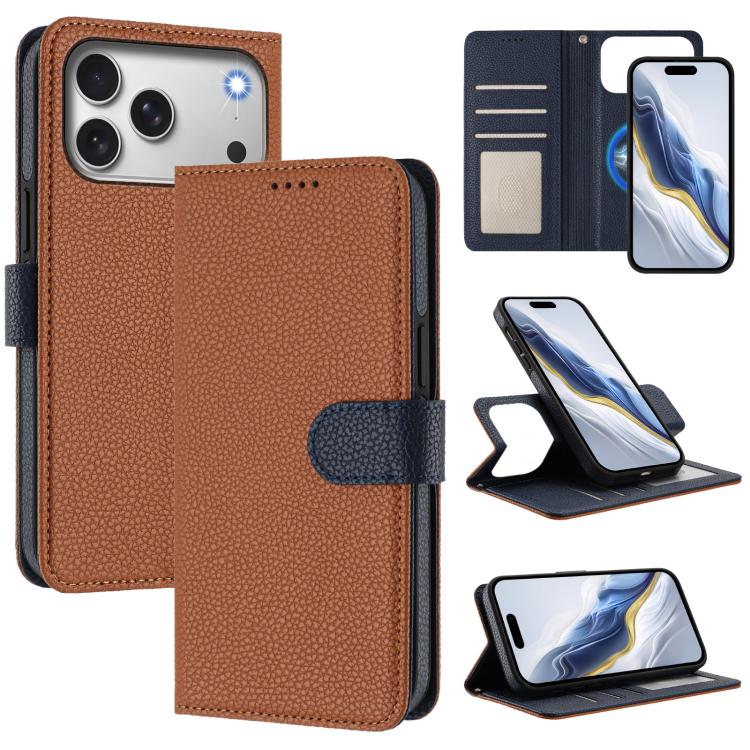 Capa para telemóvel em pele vegana com textura litchi, patch lateral magnético destacável, para iPhone 17 Pro Max, para iPhone 17 Pro, para iPhone 17, para iPhone Air, para iPhone 16 Pro Max, para iPhone 16 Pro, para iPhone 16 Plus, para iPhone 16