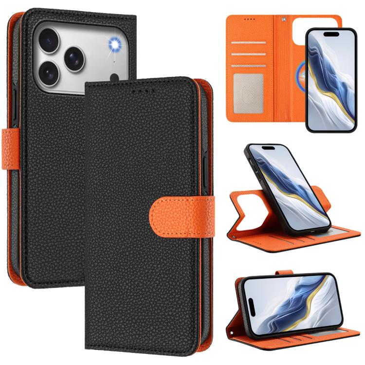 Capa para telemóvel em pele vegana com textura litchi, patch lateral magnético destacável, para iPhone 17 Pro Max, para iPhone 17 Pro, para iPhone 17, para iPhone Air, para iPhone 16 Pro Max, para iPhone 16 Pro, para iPhone 16 Plus, para iPhone 16