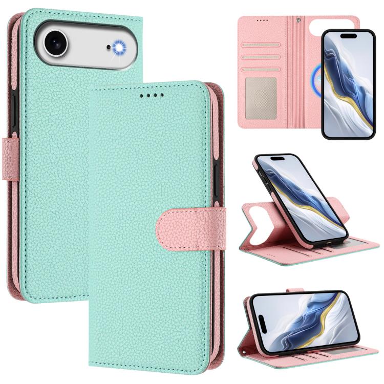 Capa para telemóvel em pele vegana com textura litchi, patch lateral magnético destacável, para iPhone 17 Pro Max, para iPhone 17 Pro, para iPhone 17, para iPhone Air, para iPhone 16 Pro Max, para iPhone 16 Pro, para iPhone 16 Plus, para iPhone 16