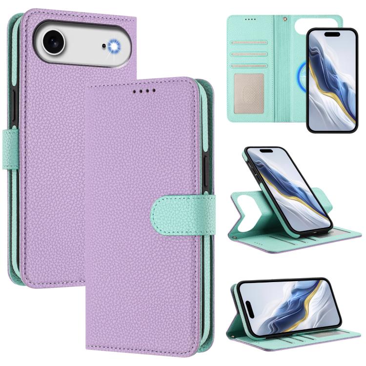 Capa para telemóvel em pele vegana com textura litchi, patch lateral magnético destacável, para iPhone 17 Pro Max, para iPhone 17 Pro, para iPhone 17, para iPhone Air, para iPhone 16 Pro Max, para iPhone 16 Pro, para iPhone 16 Plus, para iPhone 16