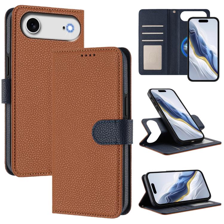 Capa para telemóvel em pele vegana com textura litchi, patch lateral magnético destacável, para iPhone 17 Pro Max, para iPhone 17 Pro, para iPhone 17, para iPhone Air, para iPhone 16 Pro Max, para iPhone 16 Pro, para iPhone 16 Plus, para iPhone 16