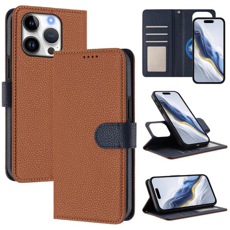 Capa para telemóvel em pele vegana com textura litchi, patch lateral magnético destacável, para iPhone 17 Pro Max, para iPhone 17 Pro, para iPhone 17, para iPhone Air, para iPhone 16 Pro Max, para iPhone 16 Pro, para iPhone 16 Plus, para iPhone 16