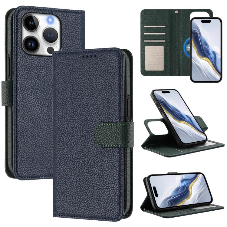 Capa para telemóvel em pele vegana com textura litchi, patch lateral magnético destacável, para iPhone 17 Pro Max, para iPhone 17 Pro, para iPhone 17, para iPhone Air, para iPhone 16 Pro Max, para iPhone 16 Pro, para iPhone 16 Plus, para iPhone 16
