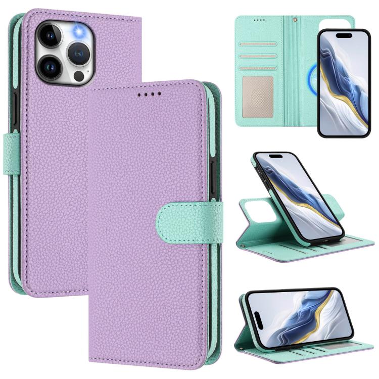 Capa para telemóvel em pele vegana com textura litchi, patch lateral magnético destacável, para iPhone 15 Pro Max, para iPhone 15 Pro, para iPhone 15 Plus, para iPhone 15, para iPhone 14 Plus, para iPhone 14, para iPhone 14 Pro, para iPhone 14 Pro Max
