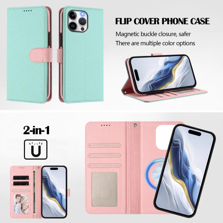 Detachable Litchi Texture Magnetic Side-Patch Vegan Leather Phone Case, For iPhone 13 Pro Max, For iPhone 13 Pro, For iPhone 13, For iPhone 12 / 12 Pro, For iPhone 12 Pro Max, For iPhone 11 Pro Max, For iPhone 11, For iPhone 11 Pro