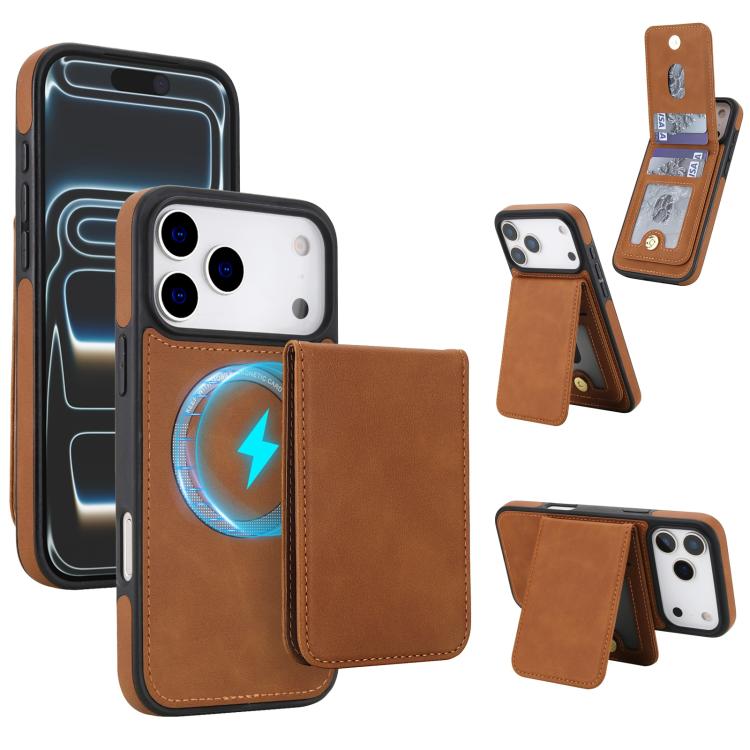 Capa de Telemóvel com Carteira Destacável Magnética em Pele Sintética Retro YM030, Para iPhone 17 Pro Max, Para iPhone 17 Pro