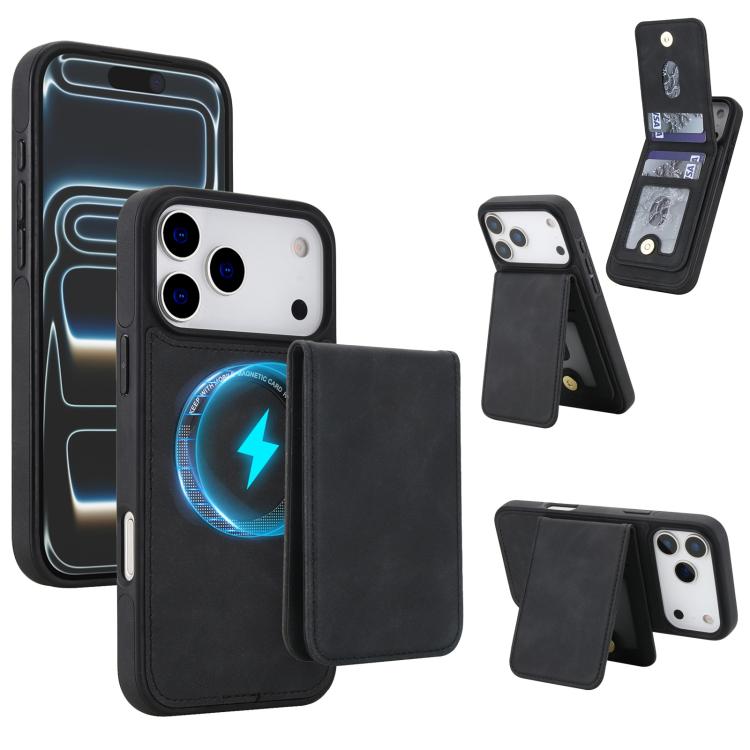 Capa de Telemóvel com Carteira Destacável Magnética em Pele Sintética Retro YM030, Para iPhone 17 Pro Max, Para iPhone 17 Pro