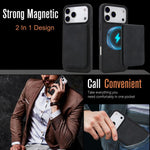 Capa de Telemóvel com Carteira Destacável Magnética em Pele Sintética Retro YM030, Para iPhone 17 Pro Max, Para iPhone 17 Pro