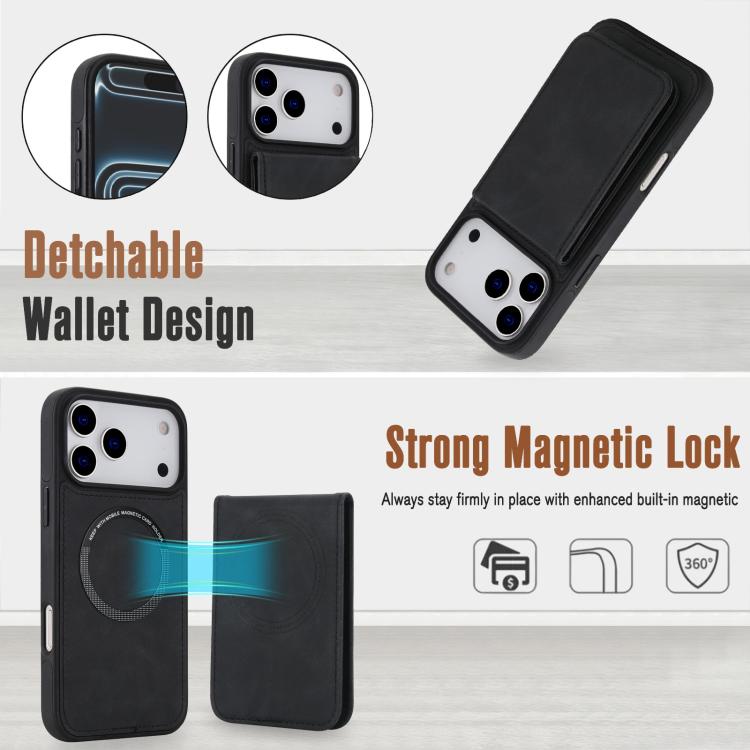 Capa de Telemóvel com Carteira Destacável Magnética em Pele Sintética Retro YM030, Para iPhone 17 Pro Max, Para iPhone 17 Pro