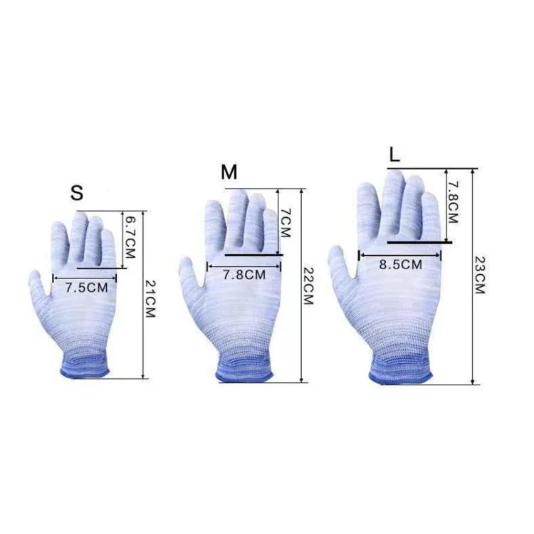 10 Pares de Luvas de Proteção Laboral Antiestáticas com Palma Revestida a PU às Riscas, Entrega de Cor Aleatória, S, M, L