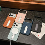 Capa de Telemóvel Magnética com Suporte Invisível em PC + Pele Vegan, Para iPhone 17 Pro Max, Para iPhone 17 Pro