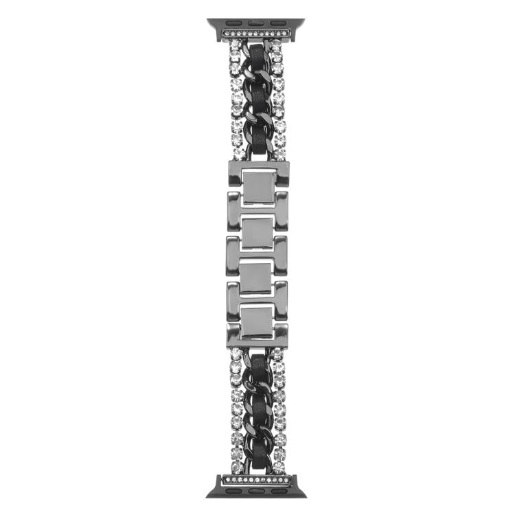 Pulseira de Relógio em Metal com Couro Vegan Diamante, Para Apple Watch 46mm / 49mm / 45mm / 44mm, Para Apple Watch 42mm / 41mm / 40mm / 38mm