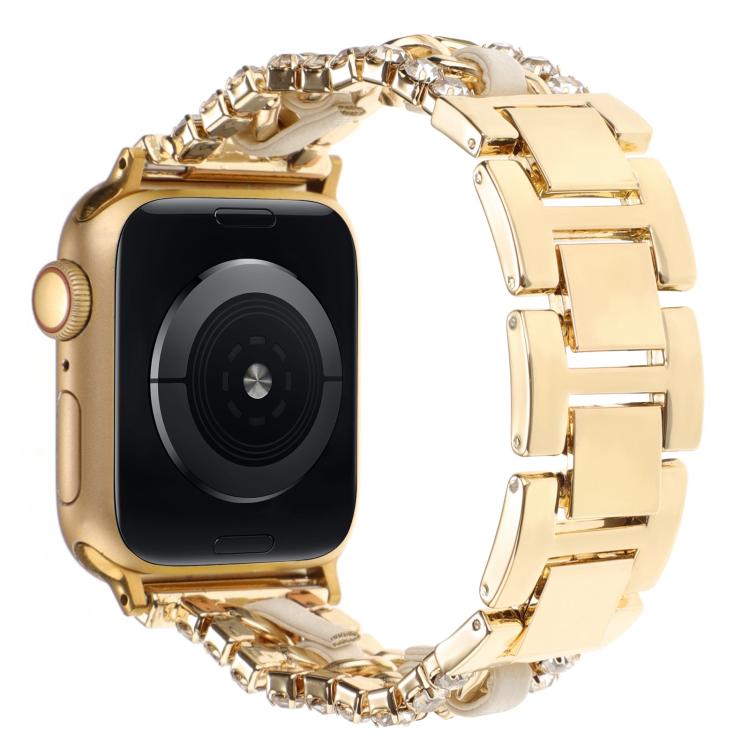 Pulseira de Relógio em Metal com Couro Vegan Diamante, Para Apple Watch 46mm / 49mm / 45mm / 44mm, Para Apple Watch 42mm / 41mm / 40mm / 38mm