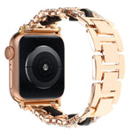 Pulseira de Relógio em Metal com Couro Vegan Diamante, Para Apple Watch 46mm / 49mm / 45mm / 44mm, Para Apple Watch 42mm / 41mm / 40mm / 38mm