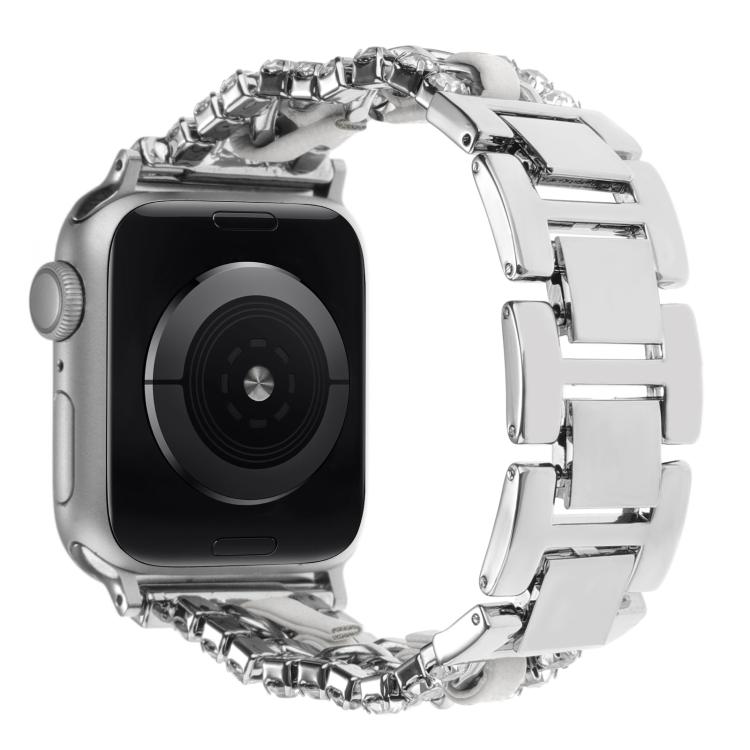 Pulseira de Relógio em Metal com Couro Vegan Diamante, Para Apple Watch 46mm / 49mm / 45mm / 44mm, Para Apple Watch 42mm / 41mm / 40mm / 38mm