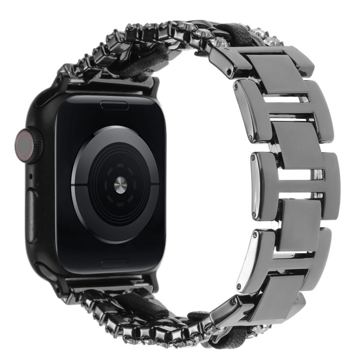 Pulseira de Relógio em Metal com Couro Vegan Diamante, Para Apple Watch 46mm / 49mm / 45mm / 44mm, Para Apple Watch 42mm / 41mm / 40mm / 38mm