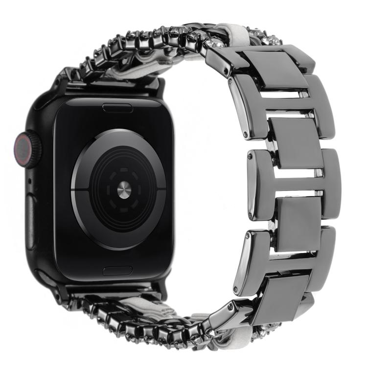 Pulseira de Relógio em Metal com Couro Vegan Diamante, Para Apple Watch 46mm / 49mm / 45mm / 44mm, Para Apple Watch 42mm / 41mm / 40mm / 38mm