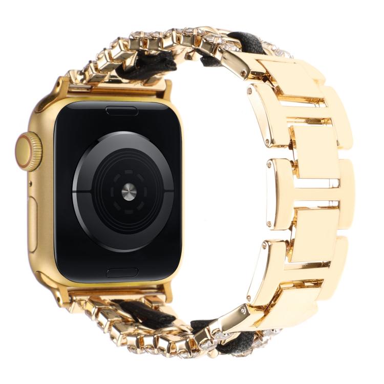 Pulseira de Relógio em Metal com Couro Vegan Diamante, Para Apple Watch 46mm / 49mm / 45mm / 44mm, Para Apple Watch 42mm / 41mm / 40mm / 38mm